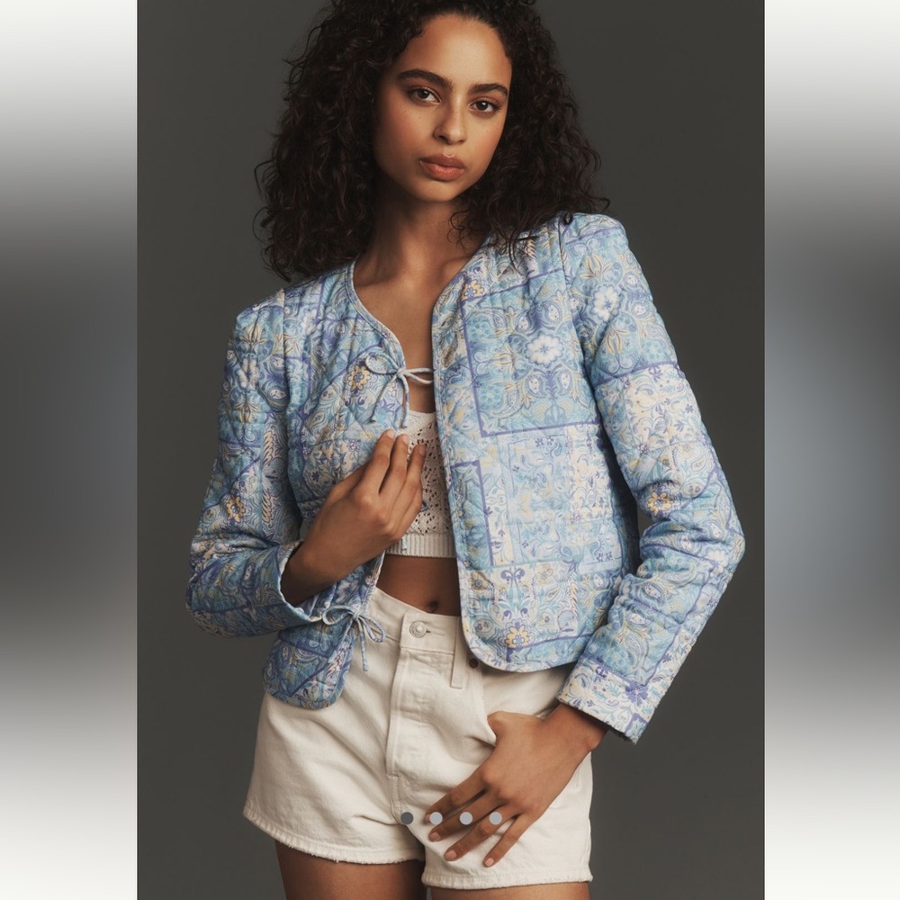 NWT anthropologie Dolan left-coast quilted bow front lady jacket